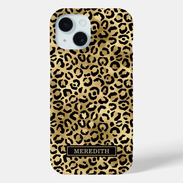 Gold Foil Leopard Print Monogrammed Case-Mate iPhone Case (Back)