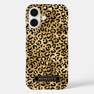 Gold Foil Leopard Print Monogrammed iPhone 16 Case