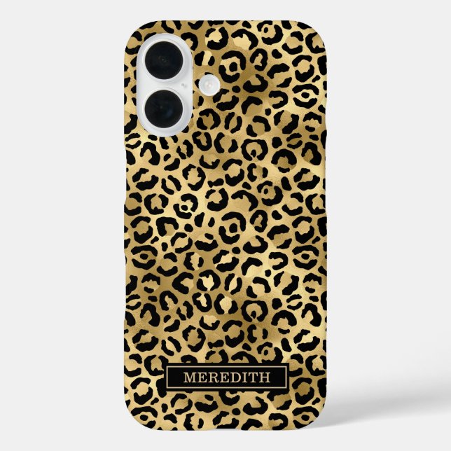 Gold Foil Leopard Print Monogrammed Case-Mate iPhone Case (Back)