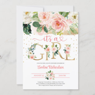 Gold foil letters it's a girl floral baby shower invitation