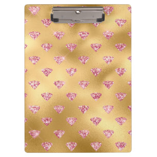 Gold Foil & Light Pink Glam Glitter Diamonds Clipboard