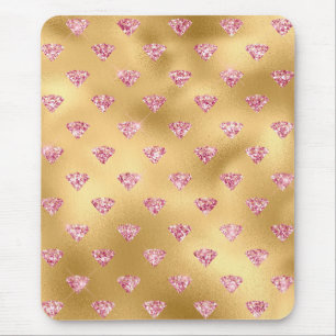 Gold Foil & Light Pink Glam Glitter Diamonds Mouse Pad