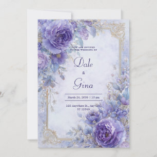 Gold Foil Lilac Purple Floral Baroque Wedding Invitation