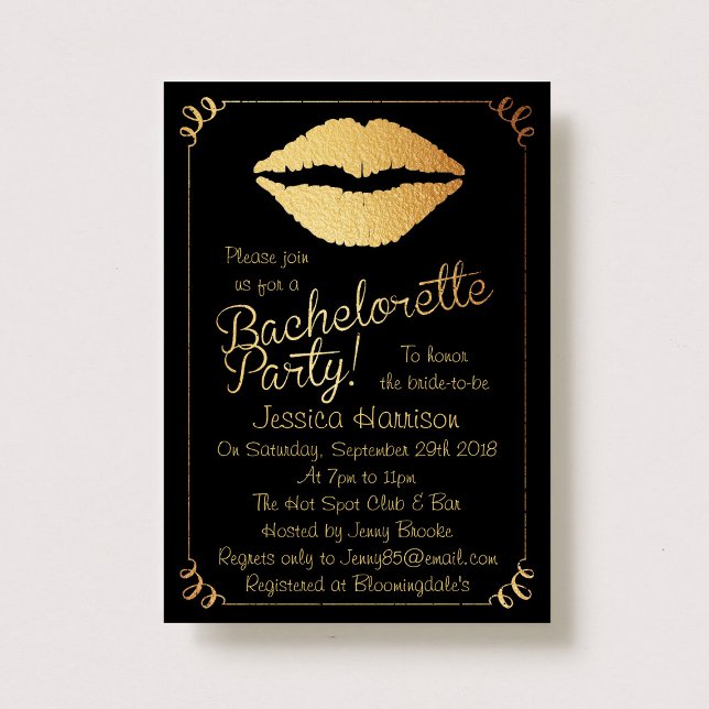Gold Foil Lips Bachelorette Party Invitation (Creator Uploaded)