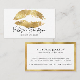 Gold Foil Lips Modern Makeup Artist White Elegant Business Card