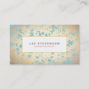 Gold Foil Look and Turquoise Floral Pattern Business Card