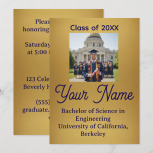 Gold Foil Look Minimalist Graduation Announcement 
