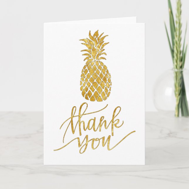 gold foil look thank you script pineapple (Front)