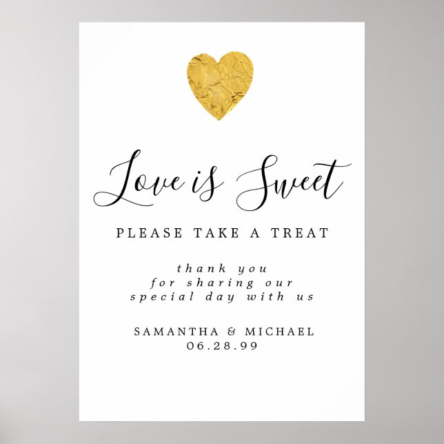 Gold Foil Love is Sweet Wedding Dessert Bar Sign (Front)