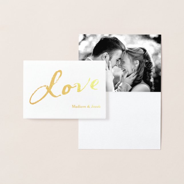 Gold Foil Love Photo Thank you Card on Grey (Display)