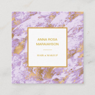 *~* Gold Foil Luxe Lavender Marble Modern Girly Square Business Card