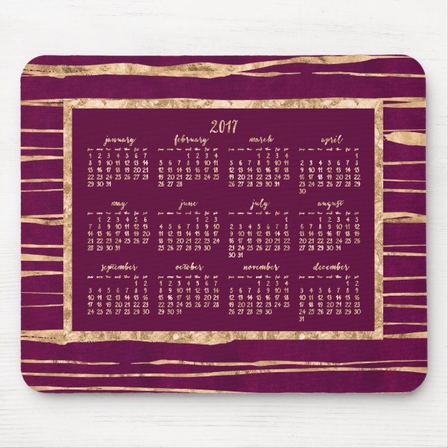 Gold Foil Magenta Yearly Calendar 2017 Mouse Pads (Front)