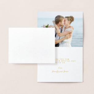 Gold Foil Mahalo Script Wedding Thank You Photo Card