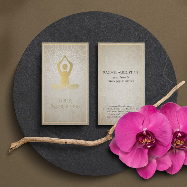 Gold Foil Mandala Floral & Yoga Meditation Posture Business Card (Creator Uploaded)