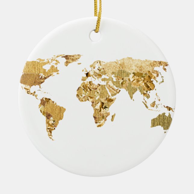 Gold Foil Map Ceramic Ornament (Front)