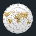 Gold Foil Map Dartboard<br><div class="desc">A world map made up of gold foil sections.</div>