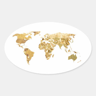 Gold Foil Map Oval Sticker