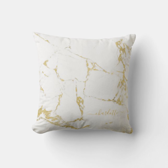 Gold foil marble agate abstract modern gold throw  cushion (Front)