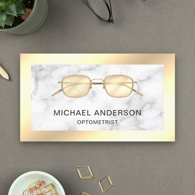 Gold Foil Marble Eyeglasses Eye Doctor Optometrist Business Card (Creator Uploaded)