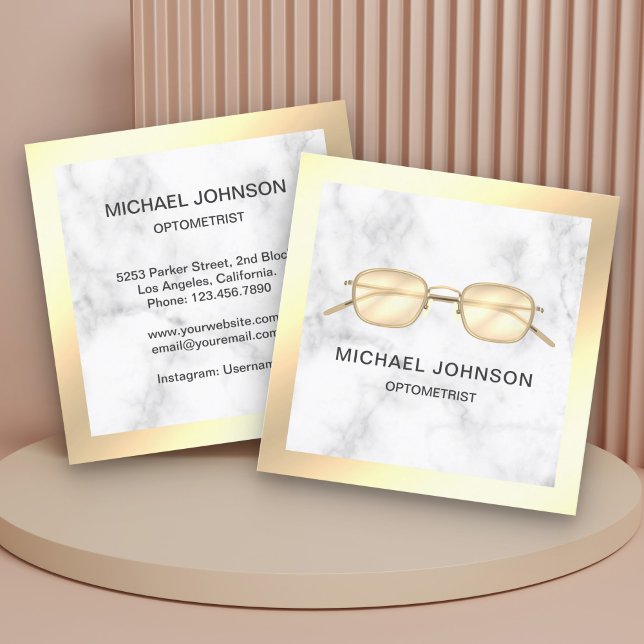 Gold Foil Marble Eyeglasses Eye Doctor Optometrist Square Business Card (Creator Uploaded)