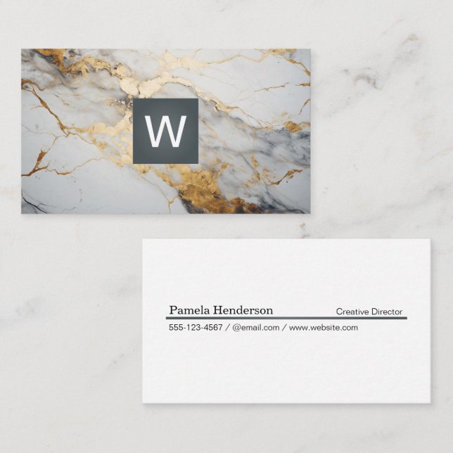 Gold Foil Marble | Monogram Classic Business Card (Front/Back)