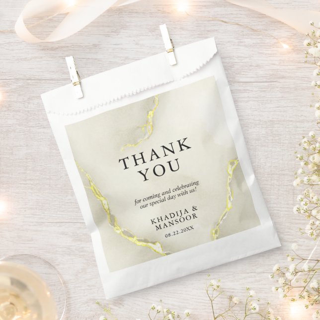 Gold Foil Marble Texture Wedding Thank You Favour Bag (Clipped)