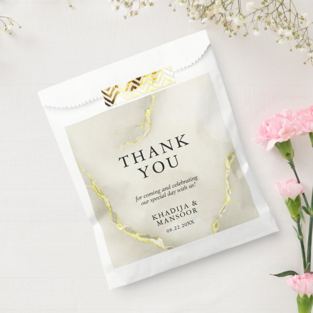 Gold Foil Marble Texture Wedding Thank You Favour Bag (Sealed)