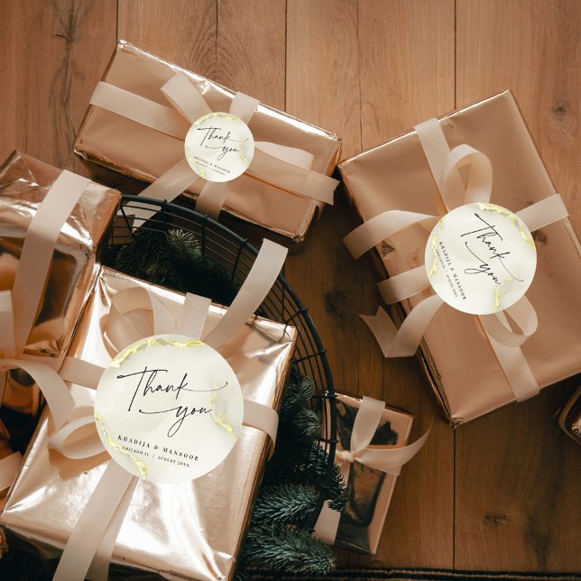 Gold Foil Marble Texture Wedding Thank You Favour Classic Round Sticker (Creator Uploaded)