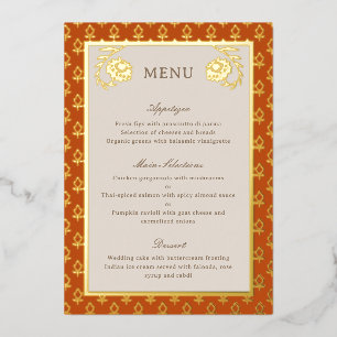 Gold Foil Marigold Flower Wedding Menu Card