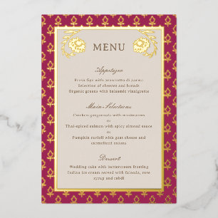 Gold Foil Marigold Flower Wedding Menu Card