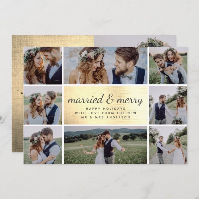 Gold Foil Married & Merry Wedding Holiday Card (Front/Back)