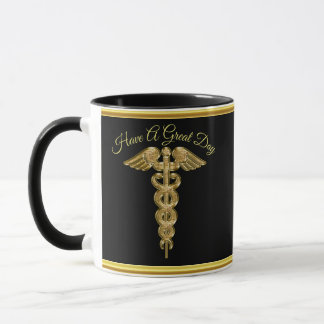 Gold foil medical alert badge mug