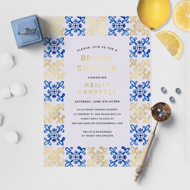 Gold Foil Mediterranean Blue Tile Bridal Shower (Creator Uploaded)
