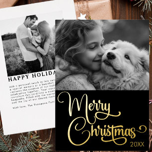 Gold Foil Merry Christmas Custom Family Picture  Foil Holiday Card