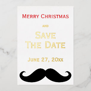 Gold Foil Merry Christmas Save The Date Moustache