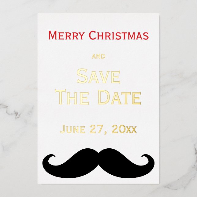 Gold Foil Merry Christmas Save The Date Moustache (Front)