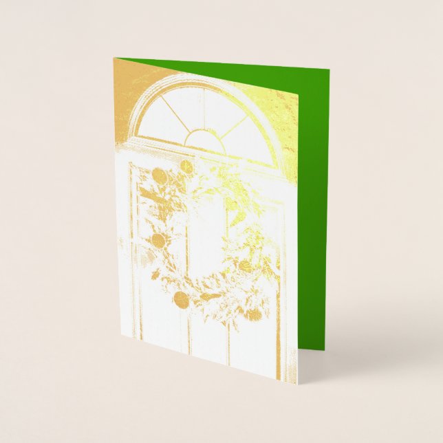 Gold Foil Merry Christmas Wreath greeting card (Front)