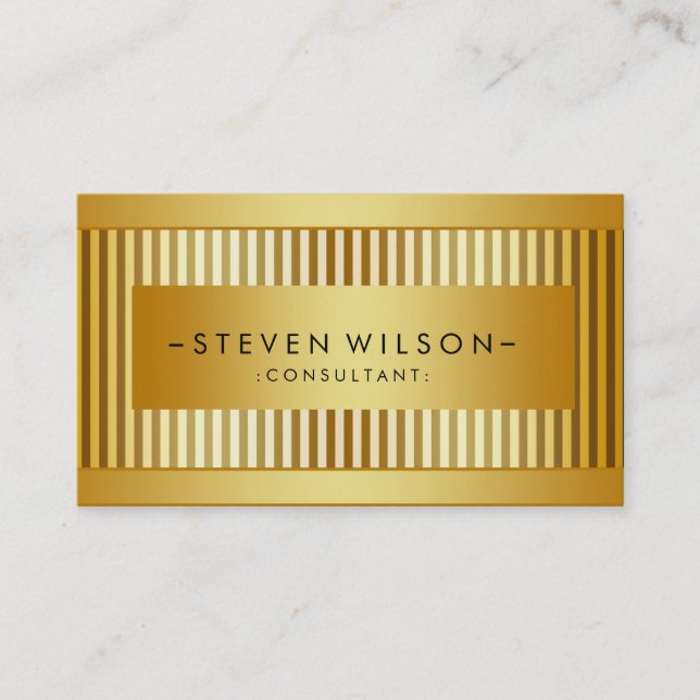 Gold Foil Metal Professional Modern Elegant Black Business Card (Front)