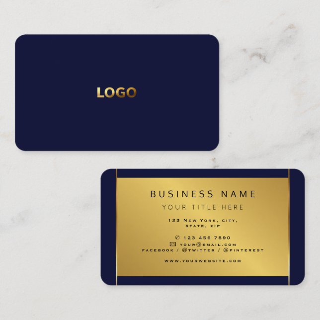 Gold Foil Minimalist Modern Dark professional Logo Business Card (Front/Back)