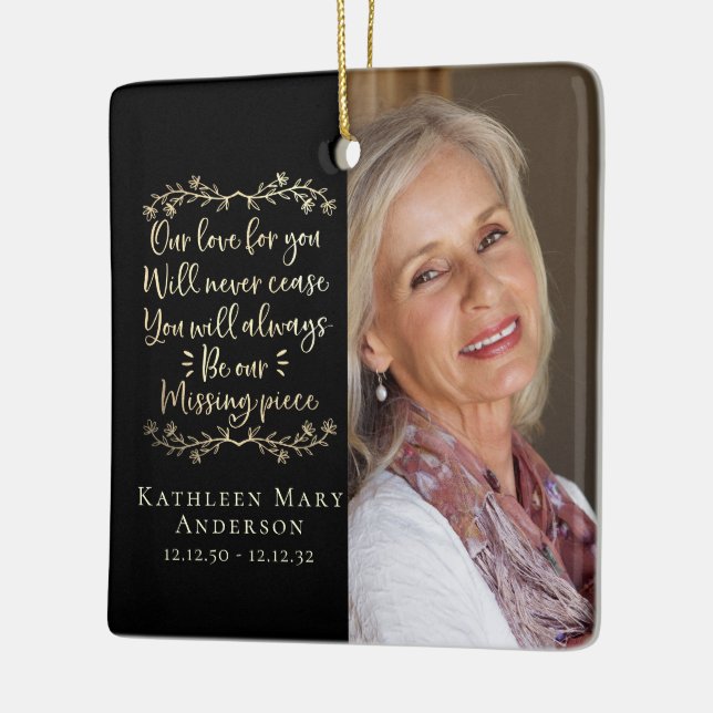 Gold Foil Missing Piece Memorial Photo Keepsake Ceramic Ornament (Left)