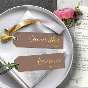 Gold Foil Mocha Brown 8 Wedding Place Name Tags Holiday Card