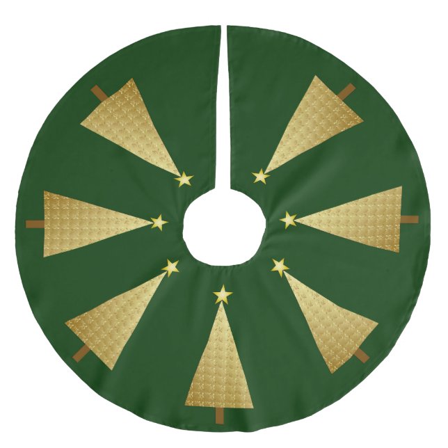 Gold foil modern Christmas tree Brushed Polyester Tree Skirt (Front)