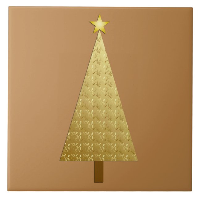 Gold foil modern Christmas tree Ceramic Tile (Front)