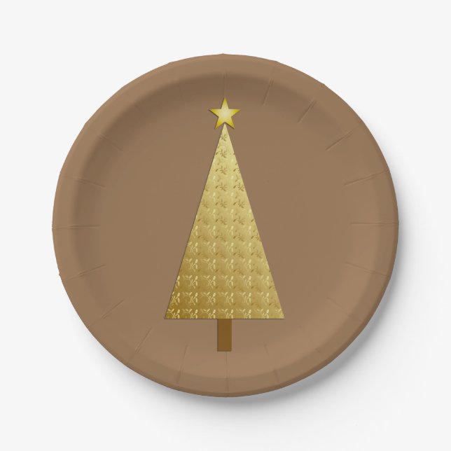 Gold foil modern Christmas tree Paper Plate (Front)