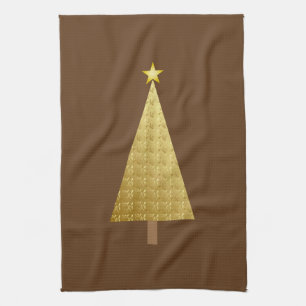 Gold foil modern Christmas tree Tea Towel