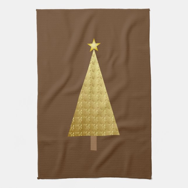 Gold foil modern Christmas tree Tea Towel (Vertical)