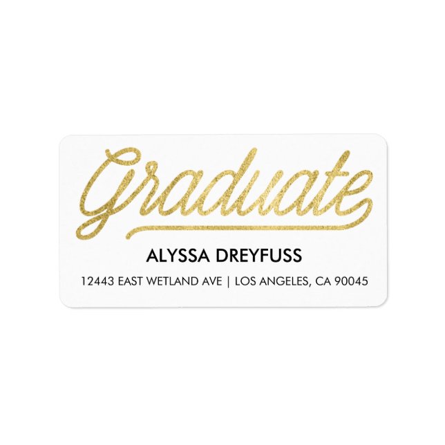 Gold Foil Modern Script Graduate Address Labels (Front)
