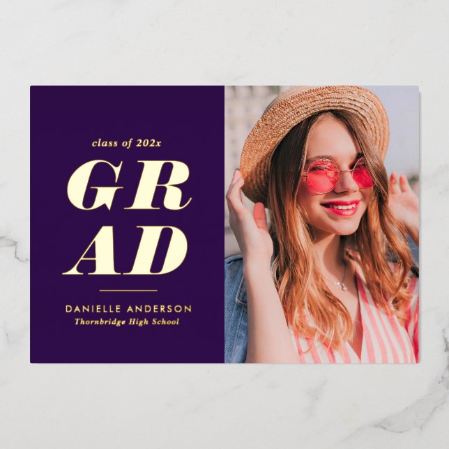 gold foil modern text purple grad announcement  (Front)