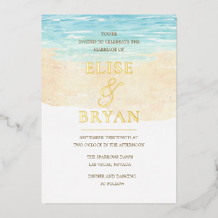 Gold Foil Modern Watercolor Beach Wedding
