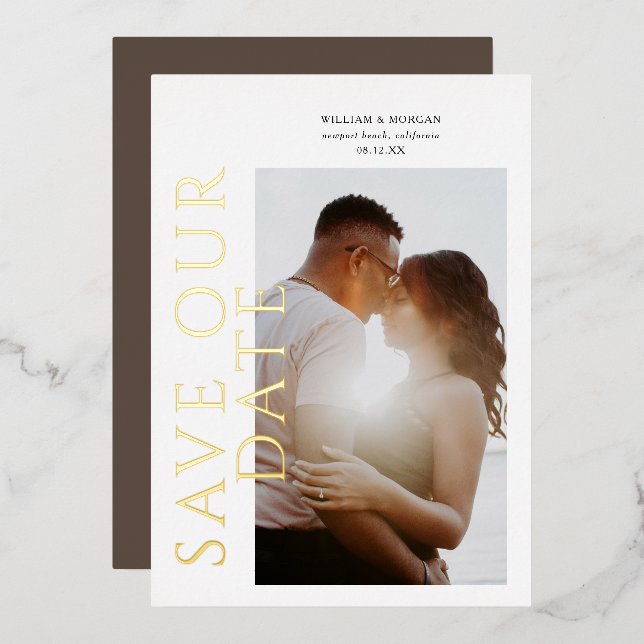 Gold Foil Modern Wedding Save the Date (Front/Back)